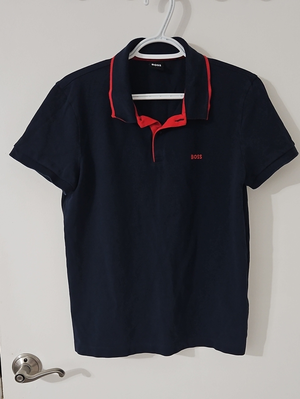 BOSS Navy Polo with Red Trim and Logo